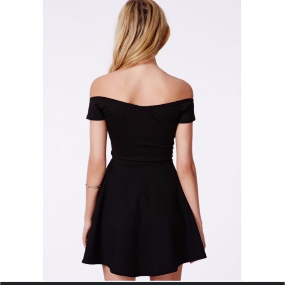 Black Off The Shoulder Fit and Flare Dress - Picture 2 of 5